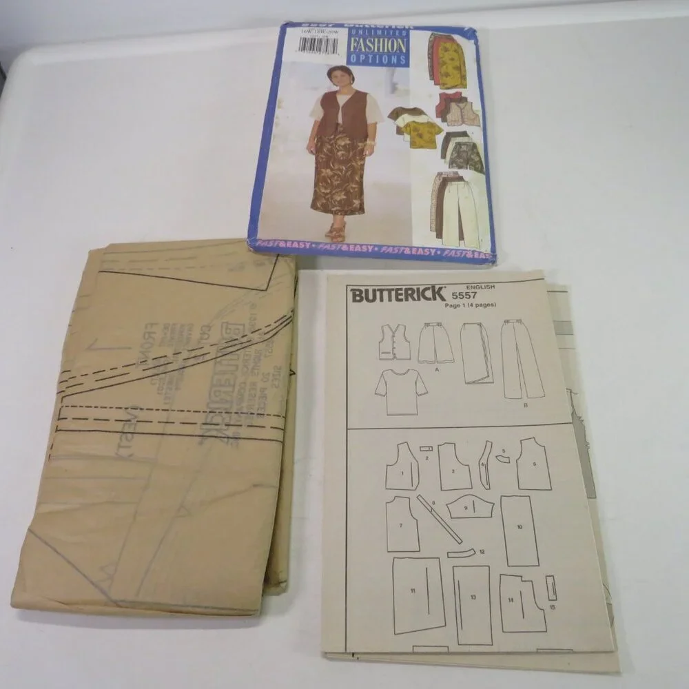 butterick 5557 UNCUT vest, top, skirt, pants, shorts sewing pattern